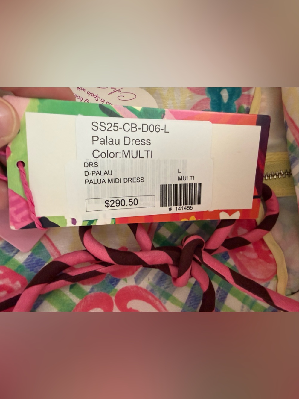 Celia B NWT Palau Midi Dress Pink Rose Blue Gingham Spaghetti Strap Full Dress L - Picture 13 of 16